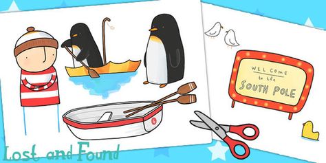 Lost and Found Story Cut Outs - lost, found, stories, cut out Lost And Found Oliver Jeffers, Story Sack, Oliver Jeffers, Eyfs Activities, Polar Animals, Story Activities, Primary Resources, Story Books, Found Art