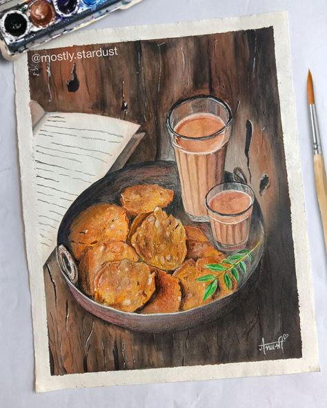 // are you a chai or coffee person? ✨ . . 🎨 Mixed media on 200gsm sheet also, comment if you like the painting💖 . . #chailover #chaipainting #foodpainting #sketchbookdrawing #sketchbook #realismart #realisticart #realisticpainting #watercolorpainting Realistic painting, realism, chai painting, chai lover, mixed media art, artwork, paint, sketchbook, watercolor painting, color pencil, pencil art, indian artist Chai Painting, Food Watercolor Painting, Painting Color Pencil, Paint Sketchbook, Painting Realism, Chai Lover, Sketchbook Watercolor, Food Art Painting, Watercolor Art Journal