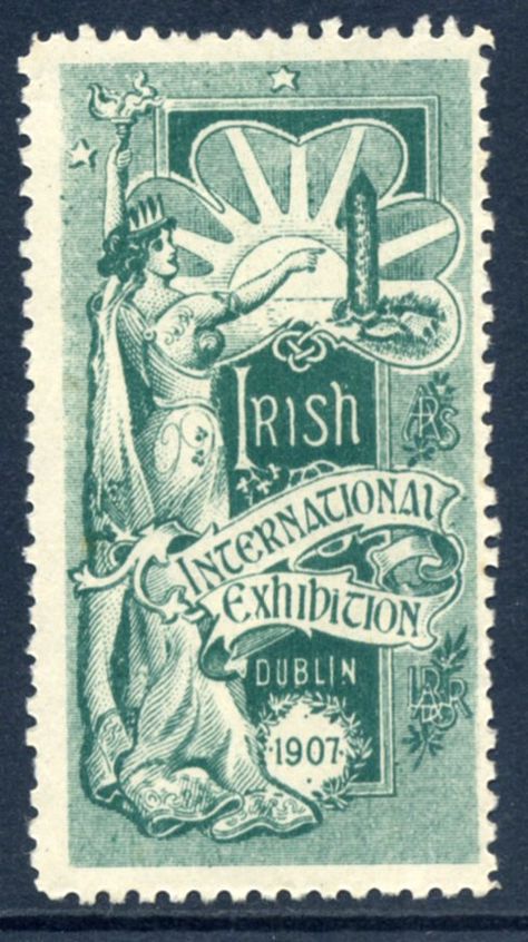 International Irish Exhibition Cinderella stamp Dublin 1907 World Stamps, Postage Stamp Design, طابع بريدي, Going Postal, Old Stamps, Worlds Fair, Postage Stamp Art, Irish History, Vintage Postage Stamps