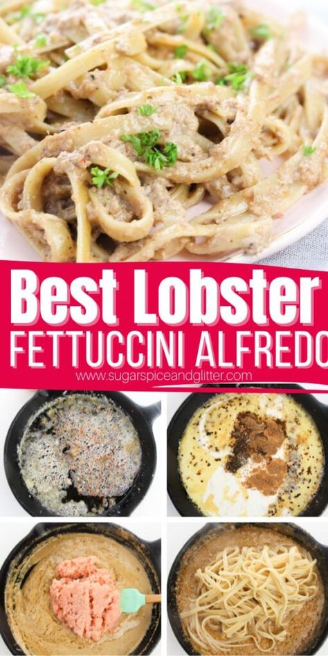 Lobster Alfredo Recipe, Lobster Alfredo, Easy Seafood Pasta, Fettucini Alfredo Recipe, Bougie On A Budget, Fettuccini Alfredo, Lobster Pasta, Frozen Lobster, Seafood Bisque