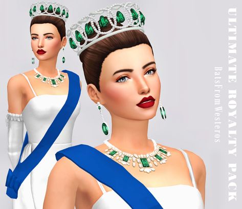 ULTIMATE ROYALTY PACK - BatsFromWesteros The pack includes: SOH - Tiara SOH - Necklace |minor weight problems| SOH - Earrings Royal Sash This set is a “Thank you” gift to each member of the SOH... Royal Sash, Sims 4 Royal, Los Sims 4 Mods, Royal Clothes, Sims Packs, Cc Clothes, Casas The Sims 4, Sims 4 Teen, Royal Tiaras