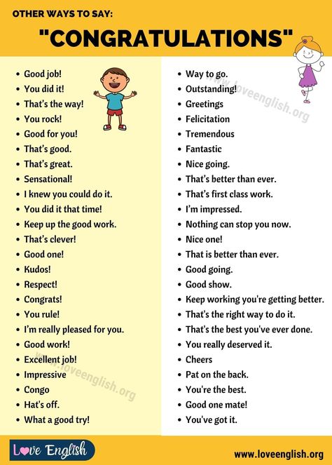 different sayings that congratulate people like good job, good for you Synonyms For Congratulations, Synomyns Words, Congratulations Synonym, Ways To Say Congratulations, Other Ways To Say, Say Congratulations, English Learning Spoken, Essay Writing Skills, Descriptive Words