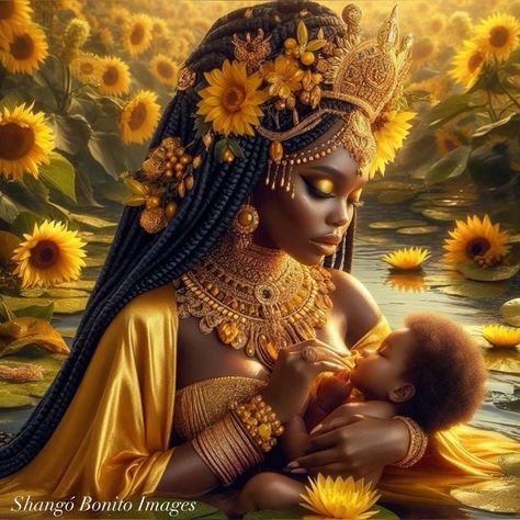 Oshun Y Yemaya, Orisha Oshun, Feminine Black Women, Oshun Goddess, Orishas Yoruba, Black Power Art, African Mythology, African Goddess, Black Royalty