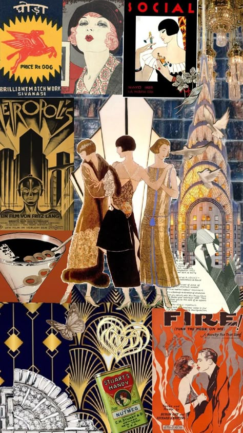 Art deco- Decade of origin: 1910s-1930s #artdeco #1910s #1920s #1930s #1920saesthetic Art Deco Graphic Design 1920s, 1920s Color Palette Art Deco, 1930s Aesthetic Art Deco, 1920s Collage, 1920s Art Deco Aesthetic, 1920s Moodboard, Art Deco Illustration Graphics, 1920’s Decor, 1910s Aesthetic