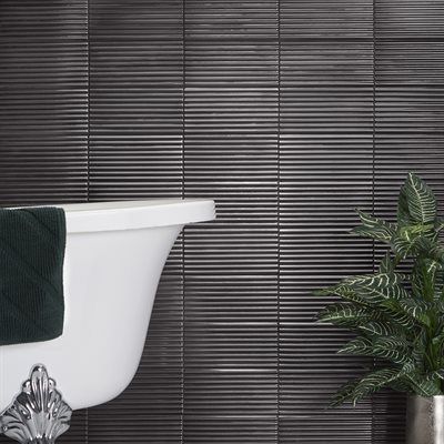 Define Linear 3D Metallic 5x10 Transitional Tile, Backsplash Wall, 3d Wall Tiles, Contemporary Color Palette, Glazed Ceramic Tile, Ivy Hill Tile, Tile Trends, Black Tiles, Metal Trim