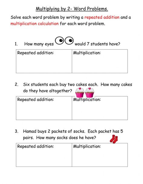 Repeated Addition Word Problems, Repeated Addition Worksheets, Easy Math Worksheets, Multiply By 2, Multiplication Worksheet, Maths Tricks, Problem Solving Worksheet, Kindergarten Math Free, Easy Math