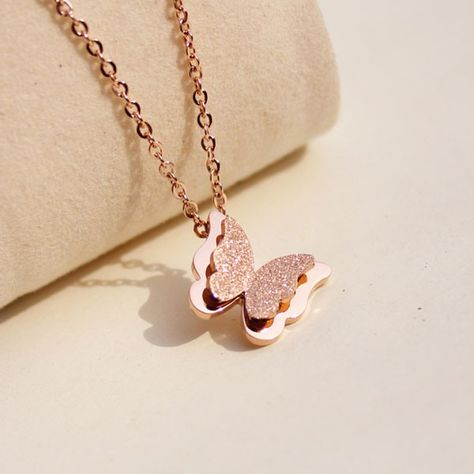 Cute Frosted Butterfly Pendant Necklace|Fashion Necklaces - Jewelry&Accessories - ByGoods.com Butterfly Necklace Gold, Fashion Organization, Butterfly Pendant Necklace, Gold Jewelry Necklace, Fancy Jewellery, Necklaces Jewelry, Necklace Fashion, A Necklace, Cute Necklace