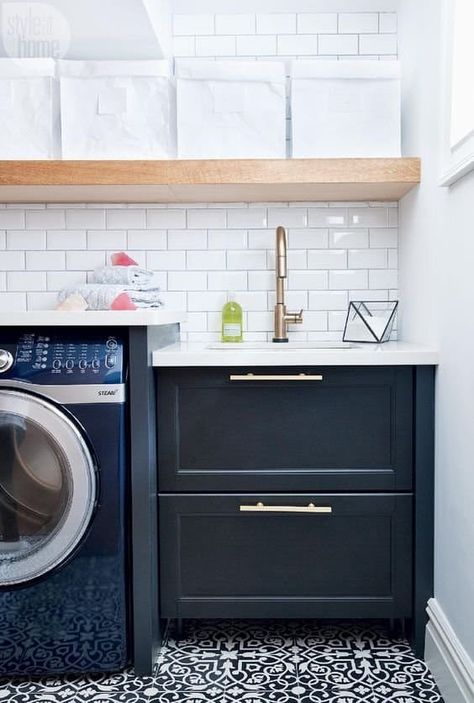 The World's Most Beautiful Laundry Rooms Metro White, Laundry Room Tile, Laundry Room Update, Basement Laundry Room, Basement Laundry, Laundry Room Inspiration, Patterned Floor Tiles, Unique Flooring, Room Tiles