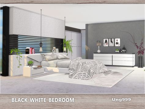 Black White Bedroom, White Dresser Bedroom, Sims 4 Cc Furniture Living Rooms, Indigo Walls, Black White Bedrooms, Bedroom End Tables, White Wall Bedroom, Black White Bathrooms, Adult Bedroom