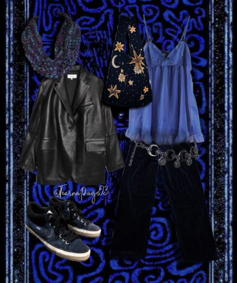 #navy #whimsigothic #whimsigoth #goth #velvet #moon #sun #converse Blue Whimsigoth Outfit, Masculine Whimsigoth, Blue Goth Outfits, Sun Converse, Whimsigoth Blue, Blue Whimsigoth, 90s Goth Outfits, Witchy Fits, Sun And Moon Aesthetic