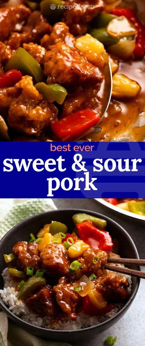 Sweet Sour Pork Recipe, Sweet And Sour Pork Recipe, Sweet N Sour Pork Recipe, Asian Appetizers, Homemade Chinese, Pork Recipes For Dinner, Chinese Pork, Pork Stir Fry, Recipetin Eats