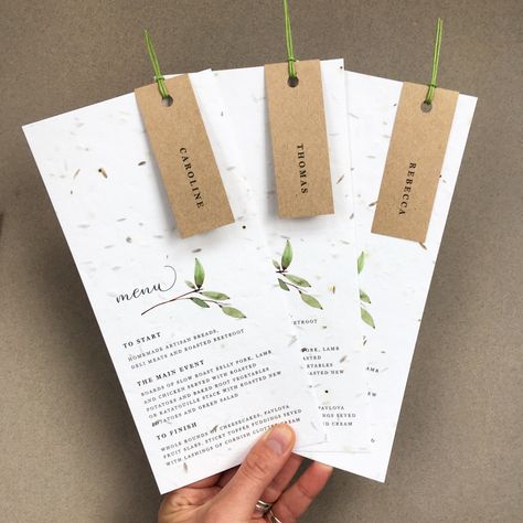 Plantable Seed Paper, Eco Wedding, Sustainable Wedding, Eco Friendly Wedding, Wedding Menu Cards, Seed Paper, Personalised Wedding, Menu Cards, Wedding Stationary