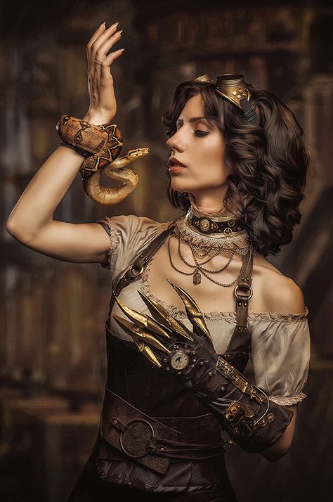 Steampunk Snake Charmer #3 | Model: Eva Sirine Steampunk Woman, Mode Steampunk, Steampunk Couture, Snake Girl, Steampunk Women, Snake Charmer, Style Steampunk, Steampunk Cosplay, Fashion Events