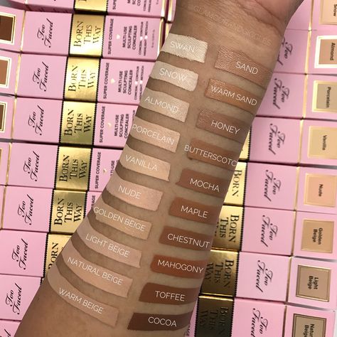 SWATCHES | Too Faced Born This Way Super Coverage Multi-Use Sculpting Concealer #toofaced #concealer #makeup #swatches #beautyhacks #beautyblogger Diy Concealer, Born This Way Concealer, Makeup Secret, Makeup Shades, Best Makeup Tips, Best Concealer, Elf Cosmetics, Too Faced Concealer, Jaclyn Hill