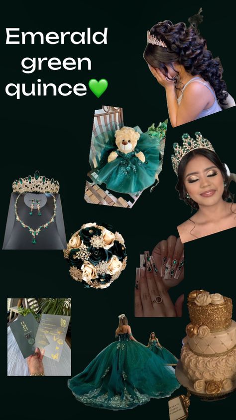 Emerald green quinceanera💚💚 Green And Gold Quince Dress, Emerald Green And Gold Quince, Green And Gold Quince, Gold Quince Dress, Emerald Green Quinceanera, Green Quinceanera, Quinceañera Dresses, Gold Quince, Emerald Green And Gold