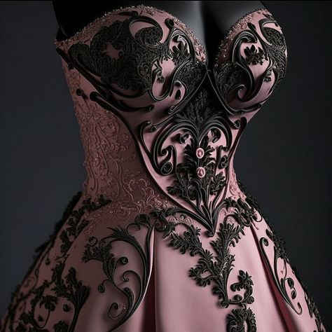 Gown. 2023. Black And Pink Wedding Dress, Pink And Black Wedding Dress, Wedding Ballgown Dresses, Black Ballroom Dress, Gown 2023, Dark Wardrobe, Pink And Green Dress, Goth Pants, Upscale Fashion