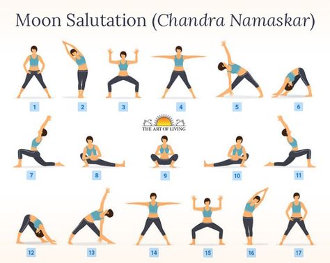 Moon Salutation -Chandra Namaskar: Try this Cooling Yoga Sequence Soon | The Art of Living New Moon Yoga Sequence, Chandra Namaskar Yoga, 45 Minute Yoga Sequence, Moon Salutation Yoga Sequence, Night Yoga Flow, Full Moon Yoga Sequence, Yoga Namaskar, Moon Salutation Sequence, Moon Salutation Yoga