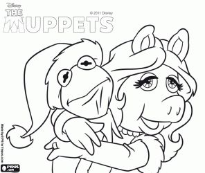 Miss Piggy and Kermit the frog celebrating Christmas coloring page Muppets Coloring Pages, Miss Piggy And Kermit, Miss Piggy Muppets, Frog Coloring, Kermit And Miss Piggy, Christmas Colouring Pages, Muppets Christmas, Christmas Coloring Page, Sesame Street Muppets