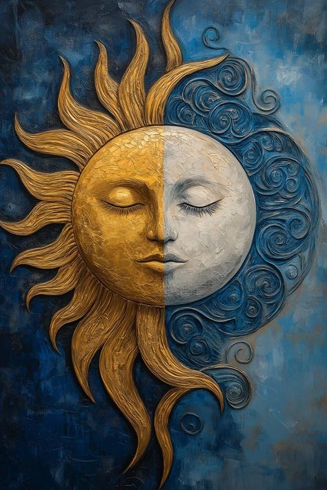 Sun And Moon Painting Easy, Observatory Aesthetic, Celestial Sun And Moon Art, Swastik Symbol, Sun Moon Illustration, 3d Wall Painting, Sculpture Decor, Moon Illustration, Moon Painting