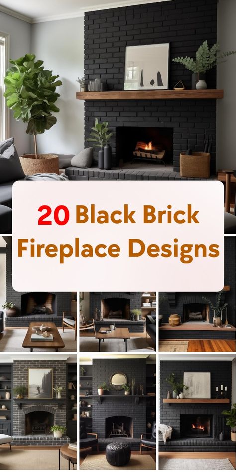 Get inspired by these striking black brick fireplace designs, perfect for your cozy home decor Brick Fireplace Redo, Update Brick Fireplace, Black Fireplace Wall, Brick Fireplace Decor, Black Brick Fireplace, Brick Wall Living Room, Brick Fireplace Wall, Chimney Decor, Fireplace Brick