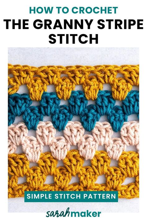 In this tutorial, I’ll teach you how to crochet the classic granny stripe stitch. This versatile stitch is great for blankets, scarves, cardigans, and more. Let’s get started! Granny Stitch Scarf Pattern Free, Granny Stripe Stitch, Scarves Crochet, Granny Stripe, Granny Stitch, Crocheting Patterns, Crafts Crochet, Beginner Crochet Tutorial, Crocheting Ideas