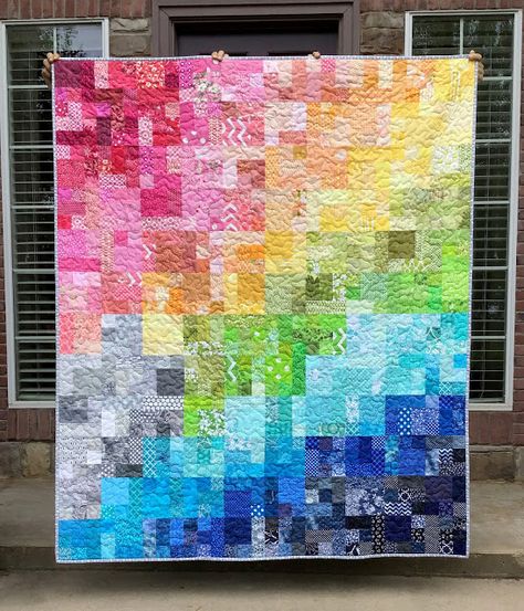 The Fleming's Nine: Scrap Snap Quilt Along Watercolor Quilt, Crumb Quilt, Plus Quilt, Row Quilt, Colorful Quilt, Modern Rainbow, Rainbow Quilt, Scrap Quilt Patterns, Pretty Quilt