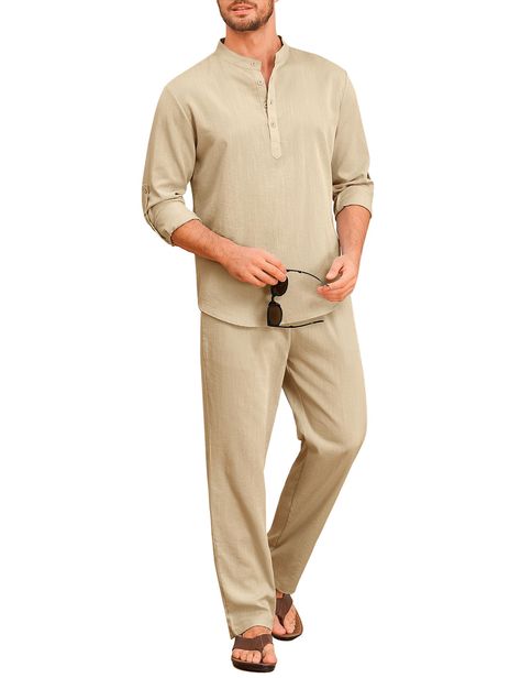 Linen Male Outfit, Linen Clothes Men, Linen Outfits For Men, Men Linen Suit, Set Summer Outfits, Mens Linen Outfits, Linen Outfits, Toms Style, Outfits Long Sleeve