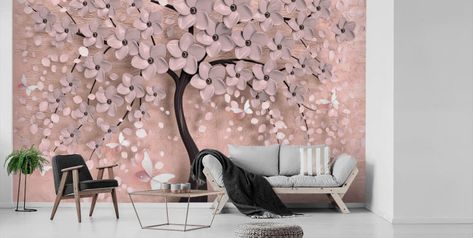 Wallpaper For Home Wall, White Flowering Trees, Geometric Wallpaper Design, Wall Painting Living Room, Tree Wall Murals, Normal Wallpaper, Wallpaper Furniture, Wall Art Lighting, Tree Wallpaper