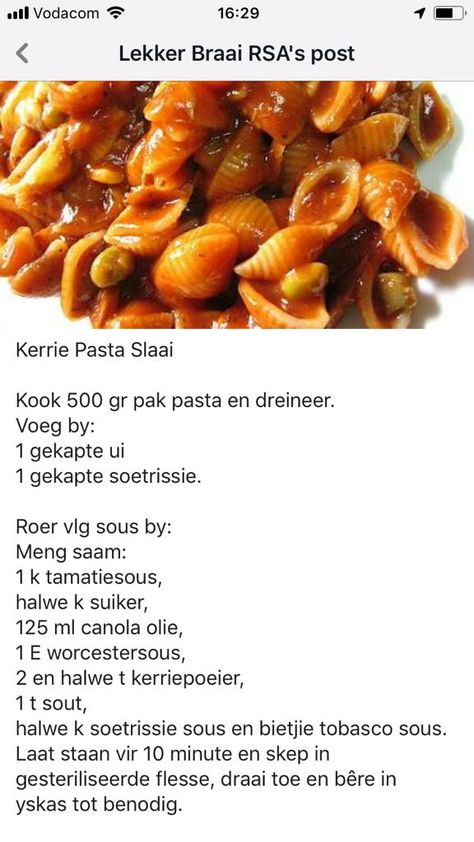 Pasta Slaai Resepte, Kerrie Noodle Slaai Resep, Kerrie Noedelslaai Resep, Noodle Slaai, Boerekos Resepte Afrikaans, Slaai Resepte, Salad Recipes South Africa, South African Salad Recipes, Resepte Afrikaans