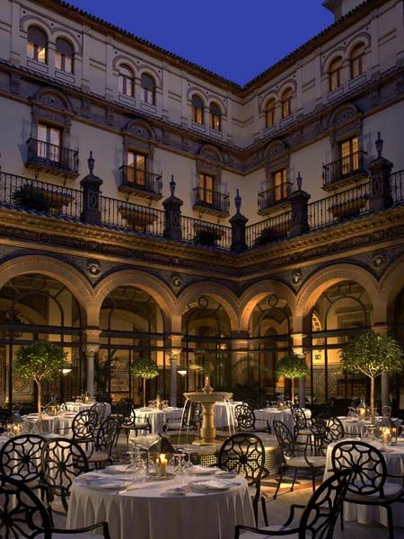 Hotel Alfonso XIII.Seville, Spain. Paris Courtyard, Costes Paris, Spanish Hotel, Hotel Costes Paris, Courtyard Dining, French Hotel, Hotel Costes, Elegant Place, South Of Spain