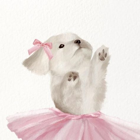 Pink Animal Drawing, Christmas Aesthetic Dog, Maltese Dog Drawing, Drawing Coquette, Dog Illustration Art, White Fluffy Dog, Morkie Dogs, Bow Drawing, Cute Dog Drawing