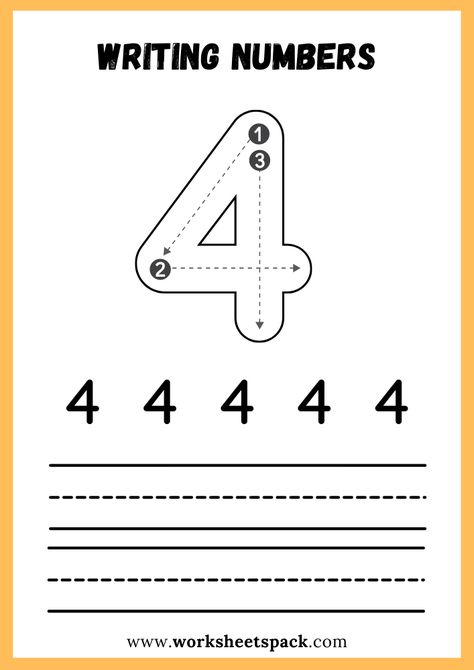 Writing Numbers Worksheet PDF, Write Number 4 Free Printable for Kids - Printable and Online Worksheets Pack Writing Numbers Worksheet, Number Writing Worksheets, Jolly Phonics Activities, Number Writing, Free Printable Numbers, Numbers Worksheet, Numbers Kindergarten, Number Tracing, Jolly Phonics