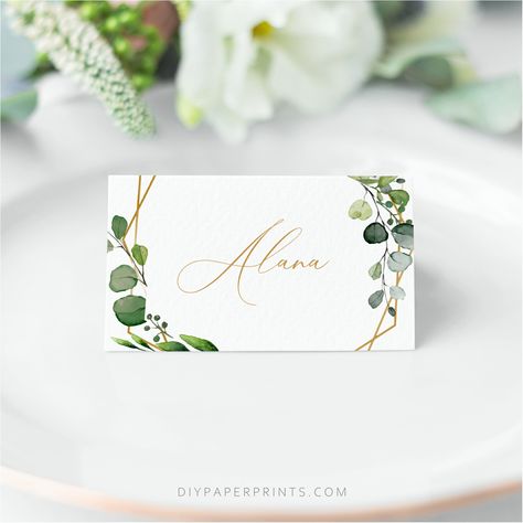 Greenery Place Cards, Wedding Templates, Printable Guest Name Cards, Wedding Place Cards template, Eucalyptus, AMY by DIYPaperPrints on Etsy Eucalyptus Place Cards, Eucalyptus Name Card, Wedding Guest Cards Table, Hand Written Name Cards, Guest Cards Wedding, Guest Name Cards Wedding, Guest Names On Table, Diy Wedding Name Place Cards, Name Table Cards