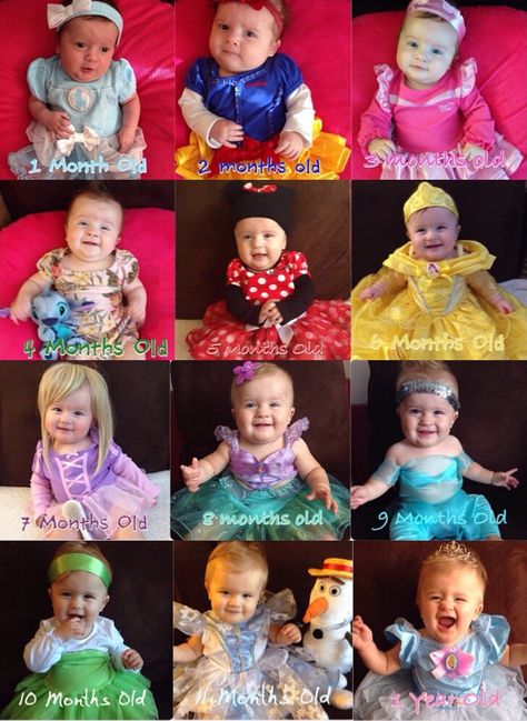 Disney Princess every month for the first year! 👑 Disney Princess Monthly Milestone, Disney Princess Milestone Pictures, Princess Milestone Pictures, Disney Milestone Pictures, Disney Princess Monthly Baby Pictures, Baby Girl Gender Reveal, 8 Month Baby, Lavender Baby Showers, Disney Princess Babies