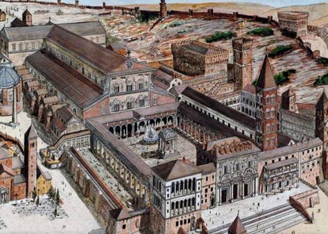 Reconstructions of the Interior of St. Peter's Basilica as Built by the Emperor Constantine ~ Liturgical Arts Journal Basilica Architecture, Emperor Constantine, Architecture Antique, Byzantine Architecture, Romanesque Architecture, St Peters Basilica, St Peters, Cathedral Architecture, Underground Cities