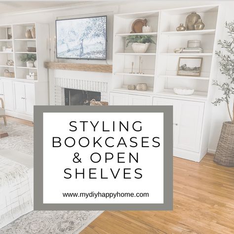 Open Shelving Decor, Best Farmhouse Sinks, Bookcase Styling, Bookcase Decor, Dining Room Remodel, White Shelves, Living Room Bookcase, Diy Cabinets, Shelf Styling