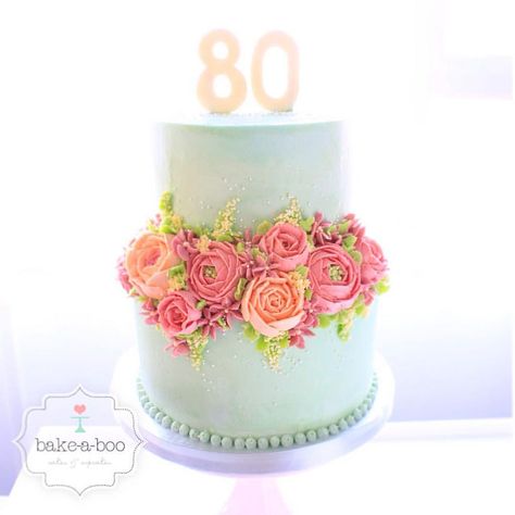 80th Birthday Cake Garden Theme, 80thbirthday Cake, 80 Year Old Birthday Cake, 80th Birthday Cake For Grandma, 80th Birthday Cake, 80 Birthday, 11 Birthday, Tiered Cakes Birthday, 60 Birthday