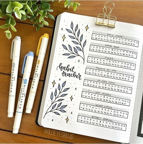 2024 Awesome Bullet Journal Habit Tracker Spreads! ⋆ Sheena of the Journal January Habits, Wreath Vector, Doodle Floral, Bullet Journal Ideas Templates, Habit Tracker Bullet Journal, Year At A Glance, Bullet Journal Tracker, Bullet Journal Notebook, Bullet Journal Design Ideas