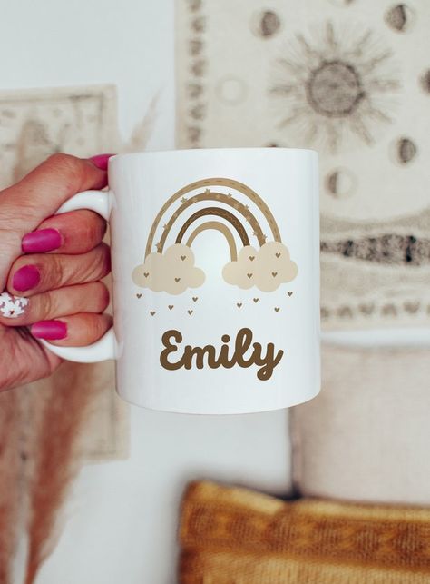 Personalised Mugs Ideas, Mug Sublimation Ideas, Clay Cafe, Personalized Photo Mugs, Rainbow Mug, Personalized Coffee Cup, Sublimation Ideas Projects Inspiration, Rainbow Coffee, Sublimation Mug