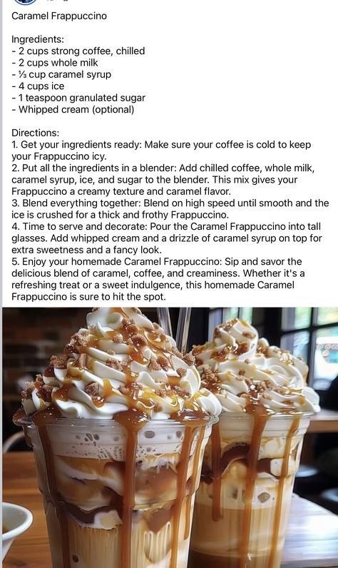 Caramel Frappuccino Vanilla Bean Caramel Frappachino, Caramel Ribbon Crunch Frappuccino Recipe, Caramel Crunch Frappuccino, Frappachino Recipe, Caramel Frappuccino Recipe, Boba Recipe, Caramel Frappuccino, Homemade Foods, Frappuccino Recipe