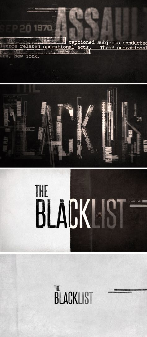 Black list-MYTRAN Styleframes Design, Motion Design Style Frames, Style Frames Motion Graphics, Documentary Title Design, Noir Title Cards, Title Sequence Design, Blackletter Typography, Title Sequence Typography, Art Of The Title