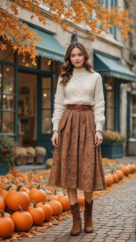 Fall Boots With Skirts, Fall Skirt Sweater Outfit, Fall Outfits Skirts And Dresses, Pleated Skirt Autumn Outfit, Mellow Autumn Style, Vienna October Outfit, Fall Winter Skirt Outfits, Autumn Outfits Midi Skirt, Fall Apple Orchard Outfit#FallFashionInspo #60DegreeWeatherLooks #CasualSchoolFashion #UniqloFallAesthetic #ShojoStyleFall Winter Midi Skirt Outfit, Midi Skirt Winter, Luxury Photography, Midi Skirt Outfit, Look Short, Skirts With Boots, Classy Fashion, Early Fall Outfit, Trendy Fall Outfits