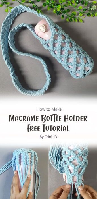 Macrame Basket Pattern Free, Macrame Water Bottle Holder Diy Tutorial, Macrame Gift Ideas Diy, Macrame Water Bottle Holder Diy, Macrame Basket Diy, Macrame Craft Ideas, Free Macrame Patterns Tutorials, Easy Macrame Projects, Macrame Water Bottle Holder