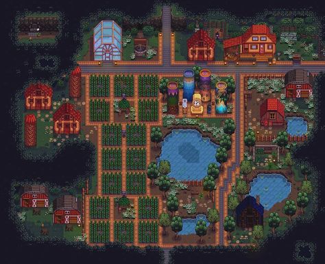 forest farm design i did today !! 🍄🍃 mods: !! daisyniko's earthy recolour 🌱 #stardewfarmtour #stardewfarm #stardewvalley #stardew #stardewvalleygame Stardew Valley Forest Farm Design, Stardew Standard Farm, Modded Stardew Valley Farm, Stardew Forest Farm, Modded Stardew Farm, Stardew Perfection Farm, Stardew Valley Cindersap Forest, Stardew Farms, Forest Farm