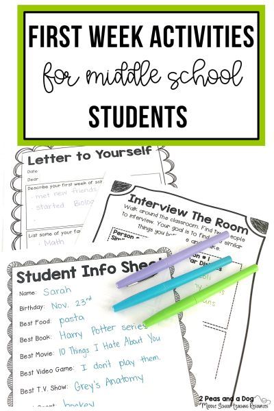 Engaging and relevant first week of school activities for middle school students from 2 Peas and a Dog. #firstweek #backtoschool #englishlanguagearts #icebreakers First Day Back To School Activities Middle School, Beginning Of The Year Activities Middle School, 6th Grade Ice Breakers First Week, Middle School Student Council Activities, Middle School Ice Breakers First Day Of, First Week Of Middle School Activities, First Week Of School Middle School, Ice Breakers Middle School, Middle School First Week Activities