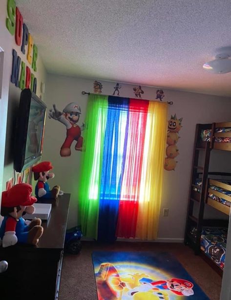 Mario Room Decor Ideas, Mario Room Ideas, Boy Gaming Bedroom, Mario Bedroom Ideas, Mario Bedroom Ideas Boys, Mario Room Ideas Boys, Mario Room Decor, Color Schemes Bedroom, Furniture Design Bedroom