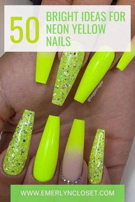 Neon yellow nails + summer nails + neon yellow nails designs + neon yellow nail art Neon Yellow Coffin Nails, Neon Yellow Acrylic Nails Designs, Neon Yellow Nails Designs Summer, Summer Nails Neon Yellow, Fun Bright Nail Designs, Neon Nails Yellow, Neon Yellow Nail Art, Neon Yellow Nails Designs, Neon Yellow Acrylic Nails