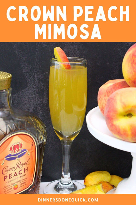 Enjoy a refreshing Crown Peach Mimosa, perfect for brunch or any special occasion! Made with Crown Royal Peach whiskey, this cocktail blends peach flavors and sparkling prosecco for a delightful drink. Easy to make and incredibly delicious, it’s a crowd-pleaser that adds a fruity twist to the classic mimosa. Impress your guests with this unique and tasty beverage. Click to get the full recipe and mix up your own Crown Peach Mimosa! Crown Peach Mixed Drinks, Flavored Mimosa Recipe, Crown Peach Drinks Recipes Cocktails, Peach Crown Royal Drink Recipes, Crown Royal Peach Drinks Recipes, Peach Mimosa Recipe, Crown Peach Drink Recipes, Peach Crown Royal Recipes, Mimosa Flavors