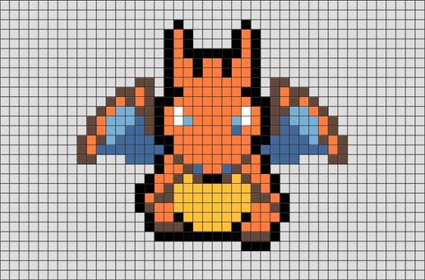 Charizard is a large, dragon-like Pokémon that differs greatly from its pre-evolved form. Pokemon Dragonite, Pokemon Pixel Art, Pokemon Perler, Pokemon Pixel, Pokemon Cross Stitch, Pokemon Bead, Pixel Art Pokemon, Pokemon Pattern, Pokemon Perler Beads