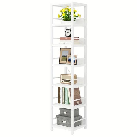 6 tier Corner Shelf Narrow Etagere Bookshelf Storage Rack - Temu Bookshelf For Small Spaces, Tall Corner Shelf, Narrow Bookshelf, Corner Storage Shelves, Rack Shelves, Home Office/guest Room, Corner Bookshelves, Bookshelf Storage, Office Guest Room